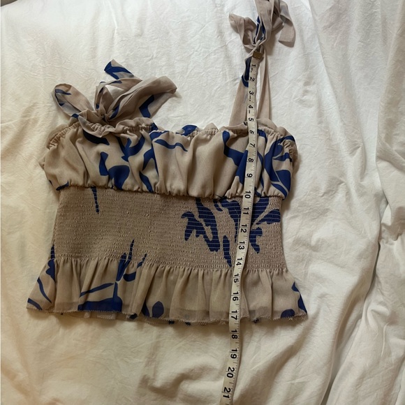 Aritzia Wilfred Ballad Ruffled Cami, Tan and Blue, size Medium - Picture 5 of 8